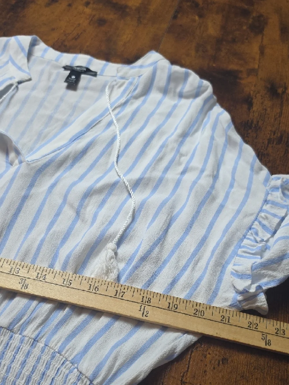 AQUA | Striped Smocked Boho Mini Dress Swim Cover Resort Beachy Blue White | XL - Picture 5 of 8